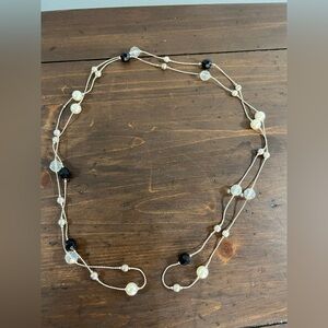 Elegant Black & White Bead Long Necklace